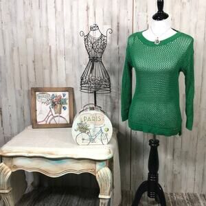 Stunning Kelly Green Michael Kors Open Knit Pullover Sweater Size Medium